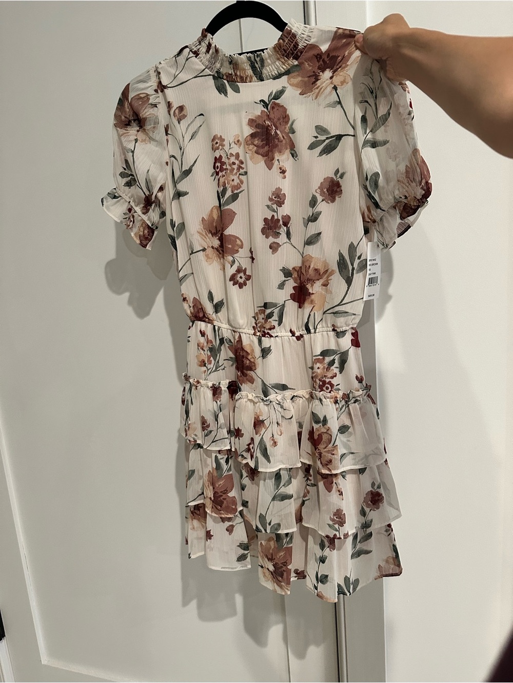 Crystal Doll Cream Floral Ruffle Mini Dress